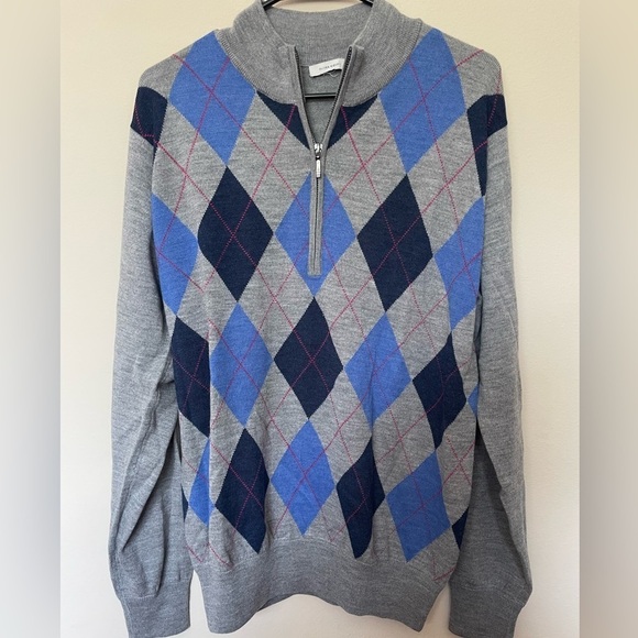 oliver ridley Other - Oliver Ridley Golf Sweater EF Merino Wool Mens 1/4 Zip Gray Blue